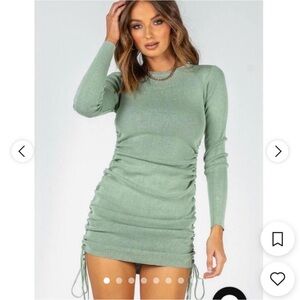 NWOT Lioness Sage Green Ruched Long Sleeve Sweater Dress